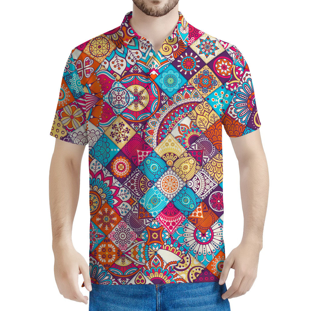 Ethnic Bohemian Mandala Pattern Print Men's Polo Shirt