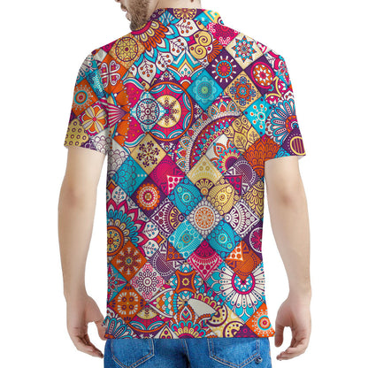 Ethnic Bohemian Mandala Pattern Print Men's Polo Shirt