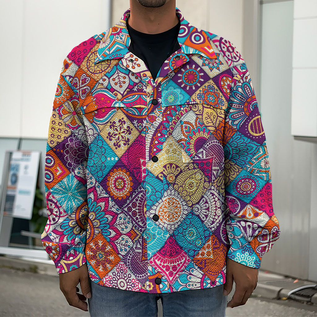 Ethnic Bohemian Mandala Pattern Print Men's Shirt Jacket