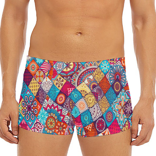 Ethnic Bohemian Mandala Pattern Print Men's Short Boxer Briefs