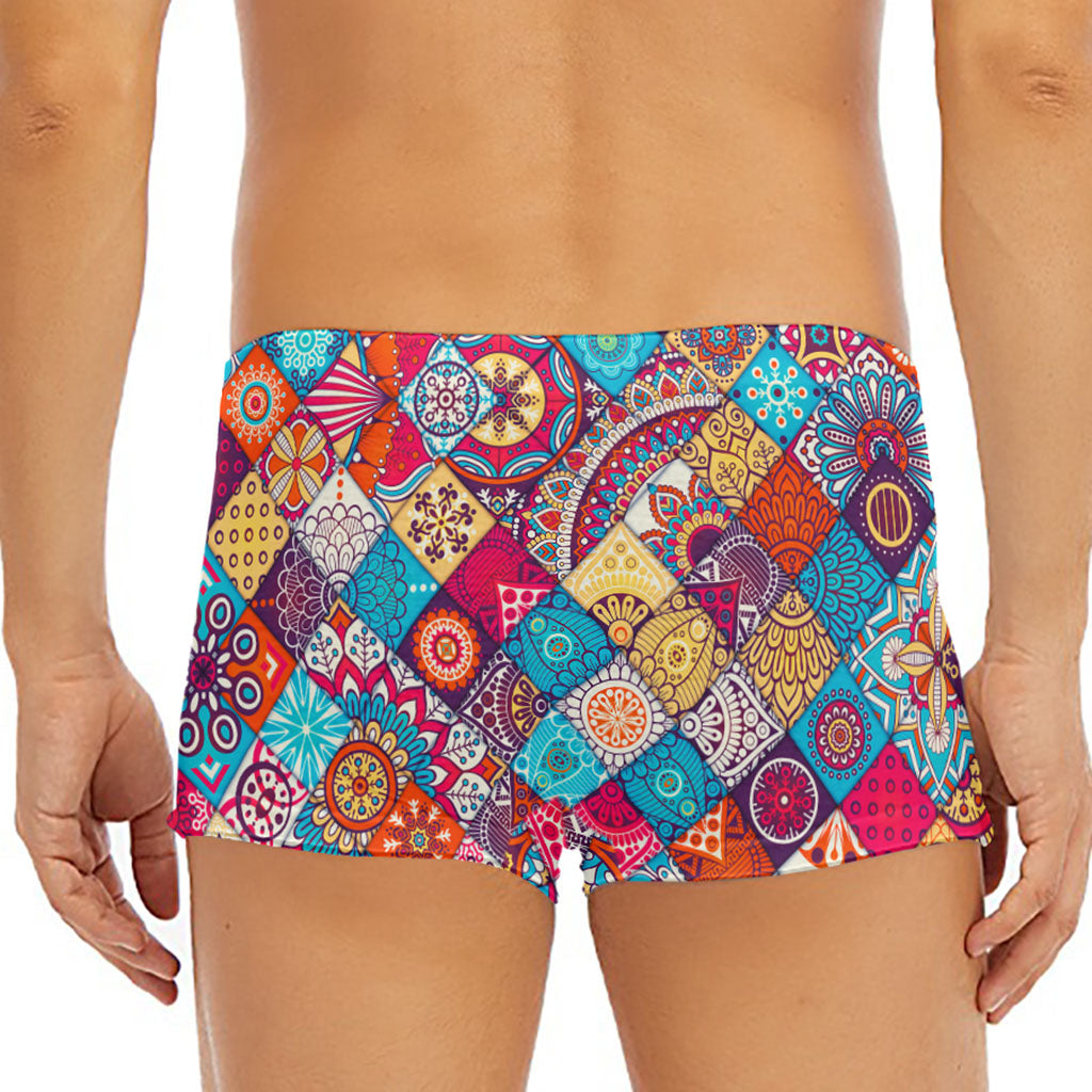 Ethnic Bohemian Mandala Pattern Print Men's Short Boxer Briefs