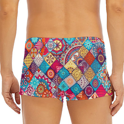 Ethnic Bohemian Mandala Pattern Print Men's Short Boxer Briefs