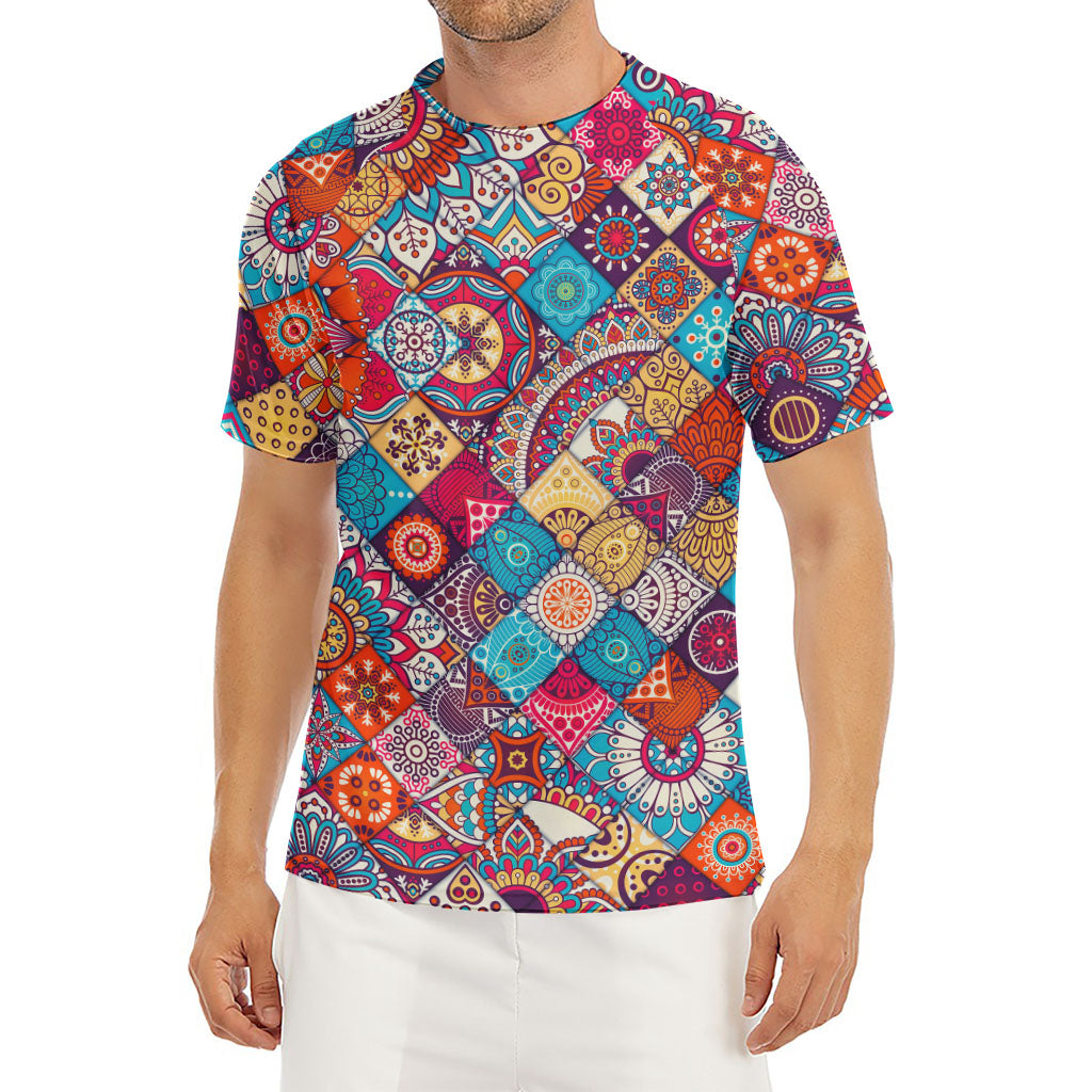 Ethnic Bohemian Mandala Pattern Print Men's Short Sleeve Rash Guard