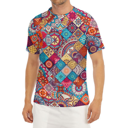 Ethnic Bohemian Mandala Pattern Print Men's Short Sleeve Rash Guard