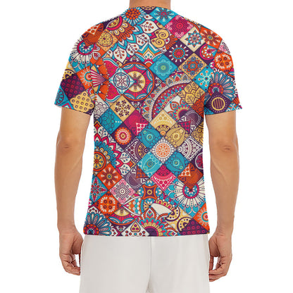 Ethnic Bohemian Mandala Pattern Print Men's Short Sleeve Rash Guard
