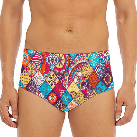 Ethnic Bohemian Mandala Pattern Print Men's Triangle Swim Briefs