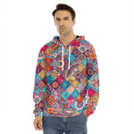 Ethnic Bohemian Mandala Pattern Print Men's Velvet Pullover Hoodie