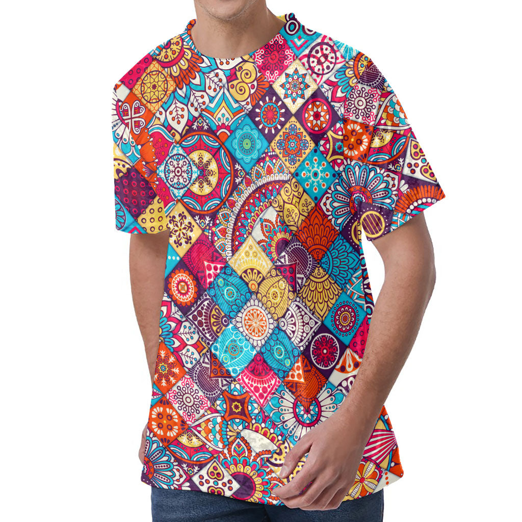 Ethnic Bohemian Mandala Pattern Print Men's Velvet T-Shirt