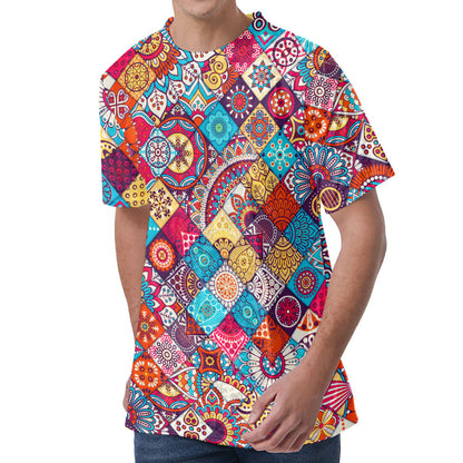 Ethnic Bohemian Mandala Pattern Print Men's Velvet T-Shirt