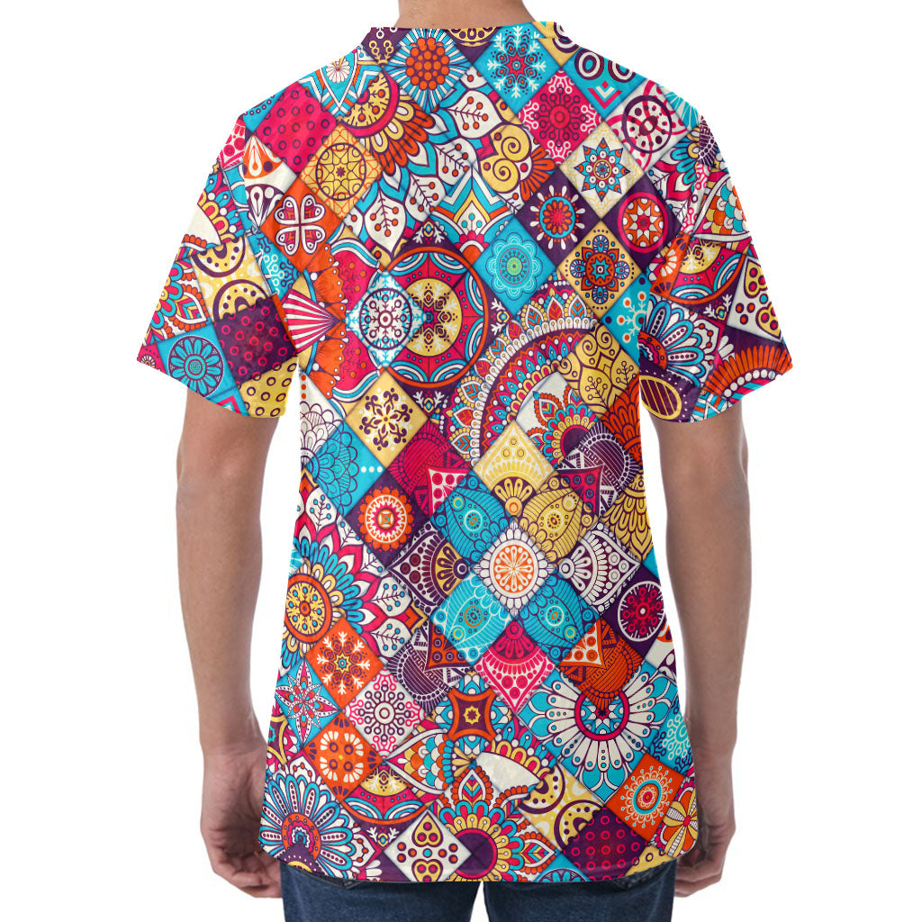 Ethnic Bohemian Mandala Pattern Print Men's Velvet T-Shirt