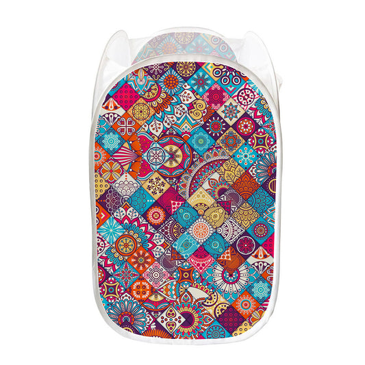 Ethnic Bohemian Mandala Pattern Print Mesh Laundry Hamper