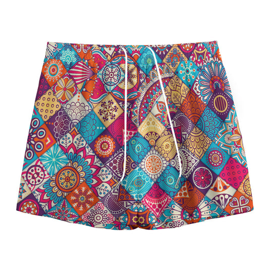 Ethnic Bohemian Mandala Pattern Print Mesh Shorts