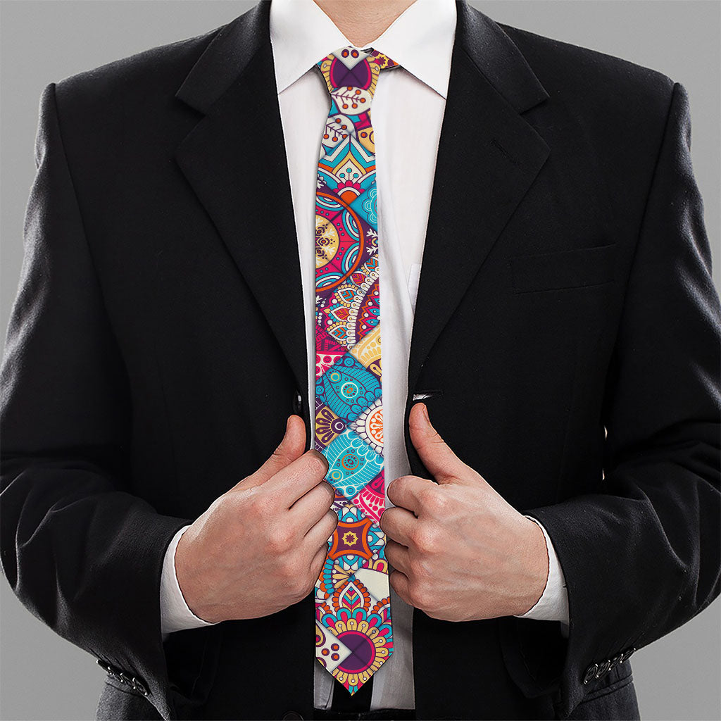 Ethnic Bohemian Mandala Pattern Print Necktie