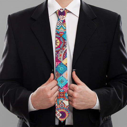 Ethnic Bohemian Mandala Pattern Print Necktie