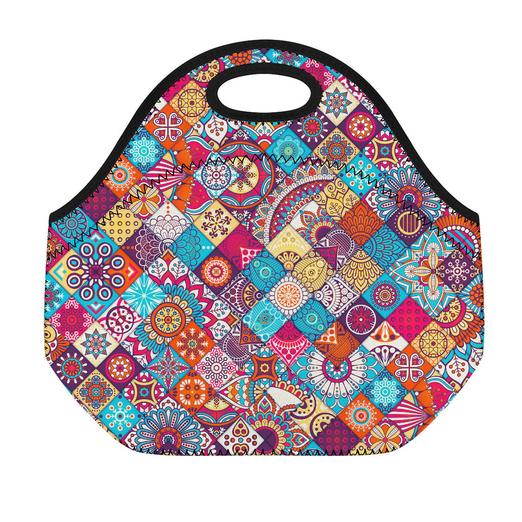 Ethnic Bohemian Mandala Pattern Print Neoprene Lunch Bag