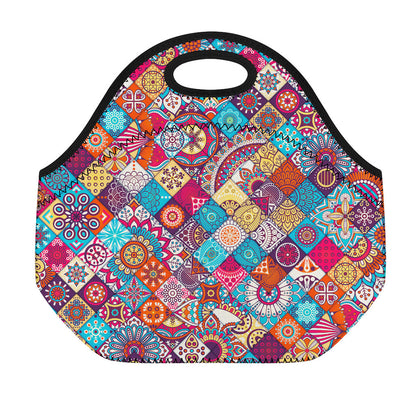 Ethnic Bohemian Mandala Pattern Print Neoprene Lunch Bag