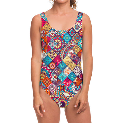 Ethnic Bohemian Mandala Pattern Print One Piece Swimsuit