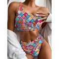 Ethnic Bohemian Mandala Pattern Print One Shoulder Bikini Set