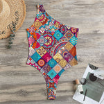 Ethnic Bohemian Mandala Pattern Print One Shoulder Bodysuit