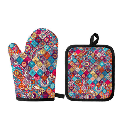 Ethnic Bohemian Mandala Pattern Print Oven Mitt And Pot Holder Set
