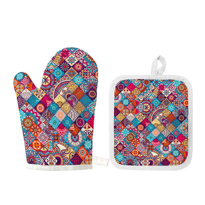 Ethnic Bohemian Mandala Pattern Print Oven Mitt And Pot Holder Set