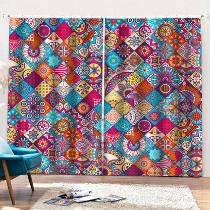 Ethnic Bohemian Mandala Pattern Print Pencil Pleat Curtains