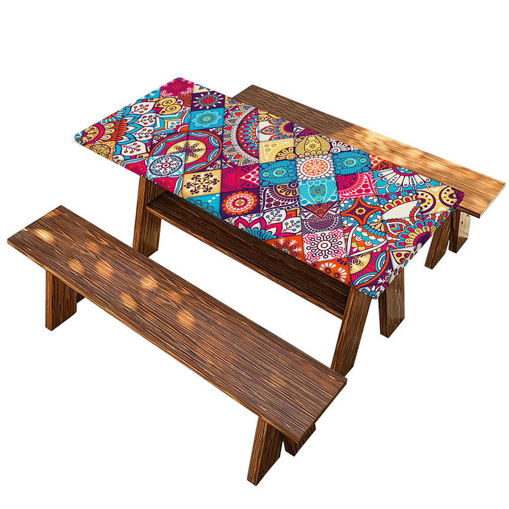 Ethnic Bohemian Mandala Pattern Print Picnic Table Cover