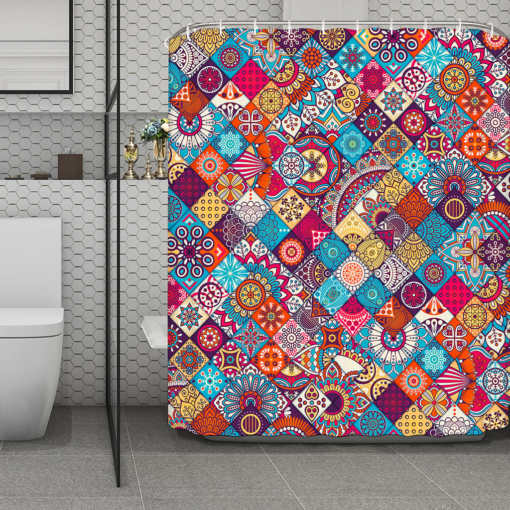 Ethnic Bohemian Mandala Pattern Print Polyester Shower Curtain