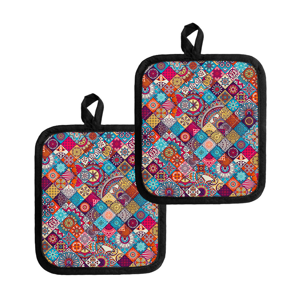 Ethnic Bohemian Mandala Pattern Print Pot Holders