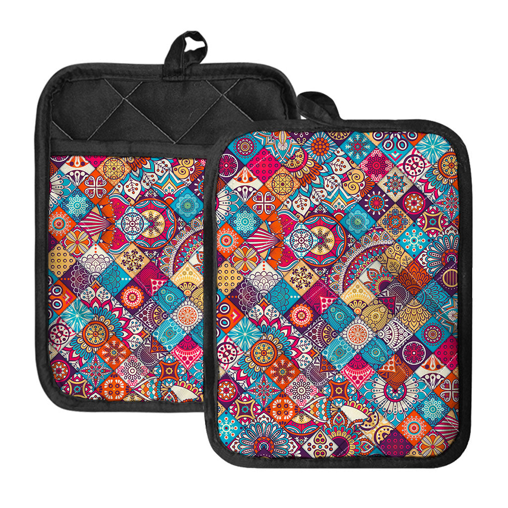 Ethnic Bohemian Mandala Pattern Print Pot Holders With Pocket