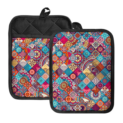 Ethnic Bohemian Mandala Pattern Print Pot Holders With Pocket