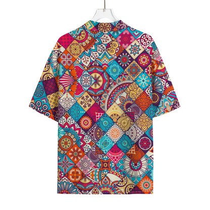 Ethnic Bohemian Mandala Pattern Print Rayon Hawaiian Shirt