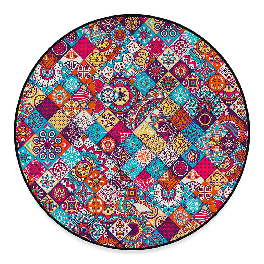 Ethnic Bohemian Mandala Pattern Print Round Floor Mat