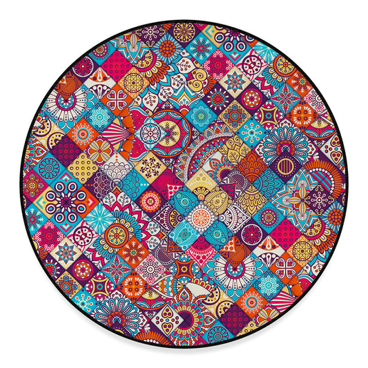 Ethnic Bohemian Mandala Pattern Print Round Floor Mat