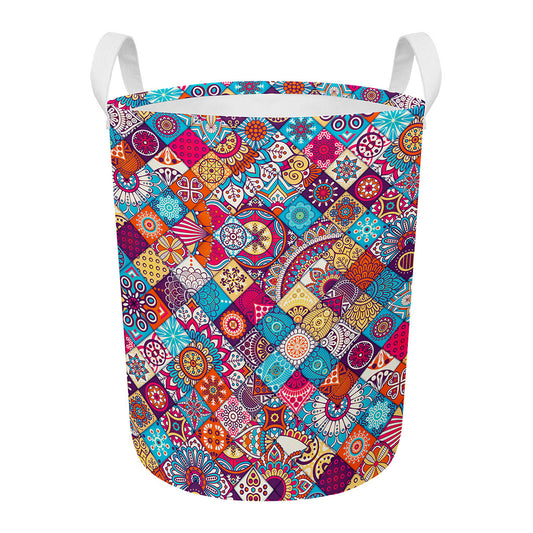 Ethnic Bohemian Mandala Pattern Print Round Laundry Basket