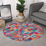 Ethnic Bohemian Mandala Pattern Print Round Rug