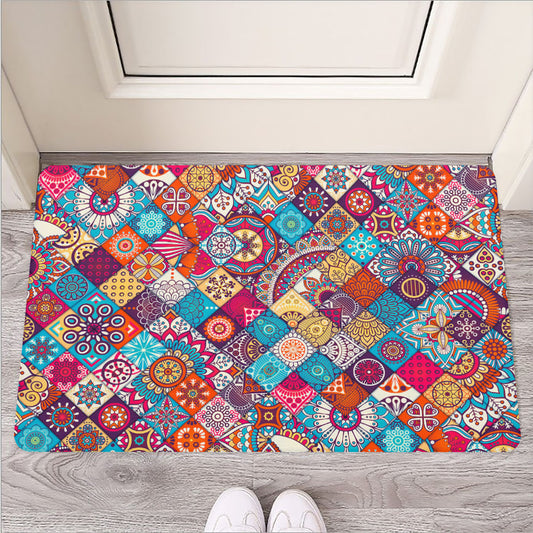 Ethnic Bohemian Mandala Pattern Print Rubber Doormat