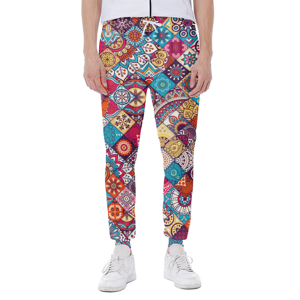 Ethnic Bohemian Mandala Pattern Print Scuba Joggers