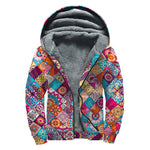 Ethnic Bohemian Mandala Pattern Print Sherpa Lined Zip Up Hoodie