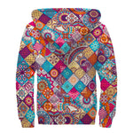 Ethnic Bohemian Mandala Pattern Print Sherpa Lined Zip Up Hoodie