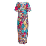 Ethnic Bohemian Mandala Pattern Print Short Sleeve Long Nightdress
