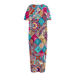 Ethnic Bohemian Mandala Pattern Print Short Sleeve Long Nightdress