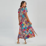 Ethnic Bohemian Mandala Pattern Print Short Sleeve Maxi Dress