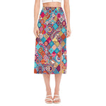 Ethnic Bohemian Mandala Pattern Print Side Slit Midi Skirt