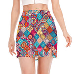 Ethnic Bohemian Mandala Pattern Print Side Slit Mini Skirt