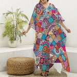 Ethnic Bohemian Mandala Pattern Print Silk V-Neck Kaftan Dress