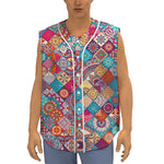 Ethnic Bohemian Mandala Pattern Print Sleeveless Baseball Jersey