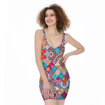 Ethnic Bohemian Mandala Pattern Print Sleeveless Bodycon Dress