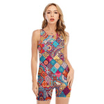 Ethnic Bohemian Mandala Pattern Print Sleeveless One Piece Swimsuit