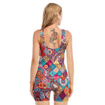 Ethnic Bohemian Mandala Pattern Print Sleeveless One Piece Swimsuit